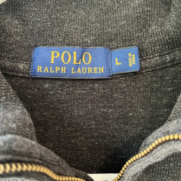 Ralph Lauren Quarter Zip Suede Pull Cotton Charcoal Gray Sweater Mens Size L - Picture 6 of 8